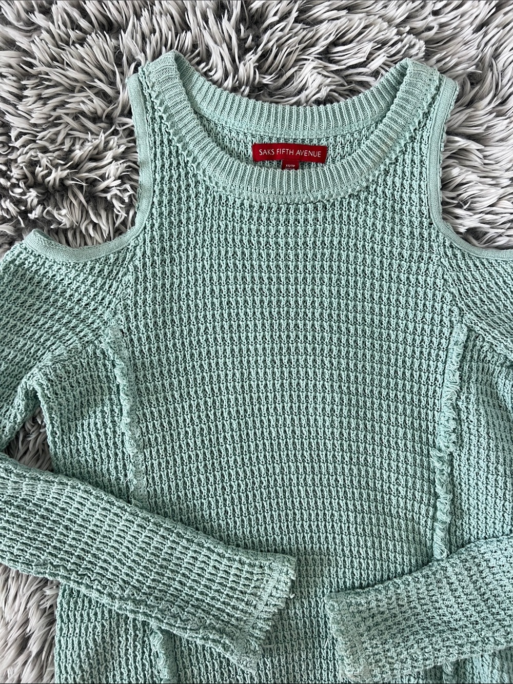 Saks Fifth Avenue Mint Green Cold-Shoulder Knit Top XSP